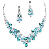 Elegant Multi Turquoise Green & Sky Blue V-Shaped Garland Prom Bridesmaid Necklace Set K4