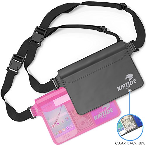 Waterproof Fanny Pack (2 Pack) For Men & Women Dry Bag Water Resistant With Adjustable Waist Strap -Protects Valuables - At Water Sports Swimming Skiing Black/Transparent & Sheer Pink By Riptide