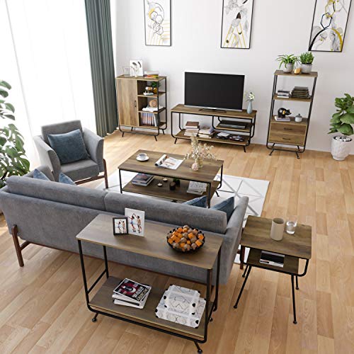 HOMECHO Industrial Coffee Table, 2Tier Wood and Metal Rustic Cocktail