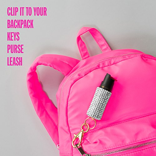 BLINGSTING Cute and Quick Access Self Defense Police Strength Rhinestone Pepper Spray Keychain with UV Marking Dye, Personal Protection for Women, Silver - Thumbnail 6