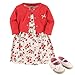 Hudson Baby Baby Girl Cotton Dress, Cardigan and Shoe Set, Strawberry, 6-9 Months
