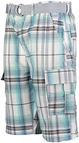 Nevada Mens Belted Plaid Multipocket Cargo Shorts