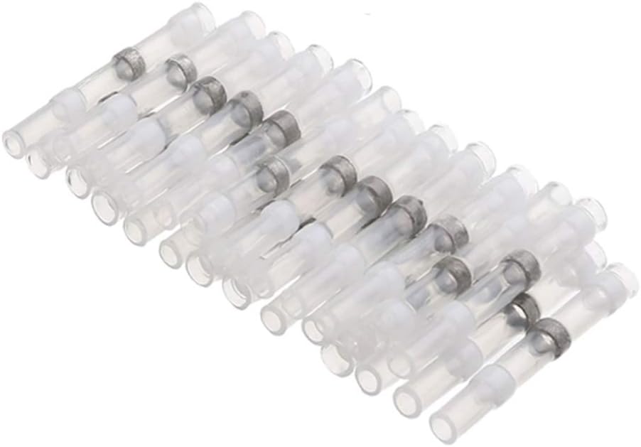 Mintice 100 X Solder Seal Heat Shrink Electrical Butt Wire Terminal Connectors Waterproof Car Insulated Splices Crimper Electrical Kit White 26-24 AWG Gauge