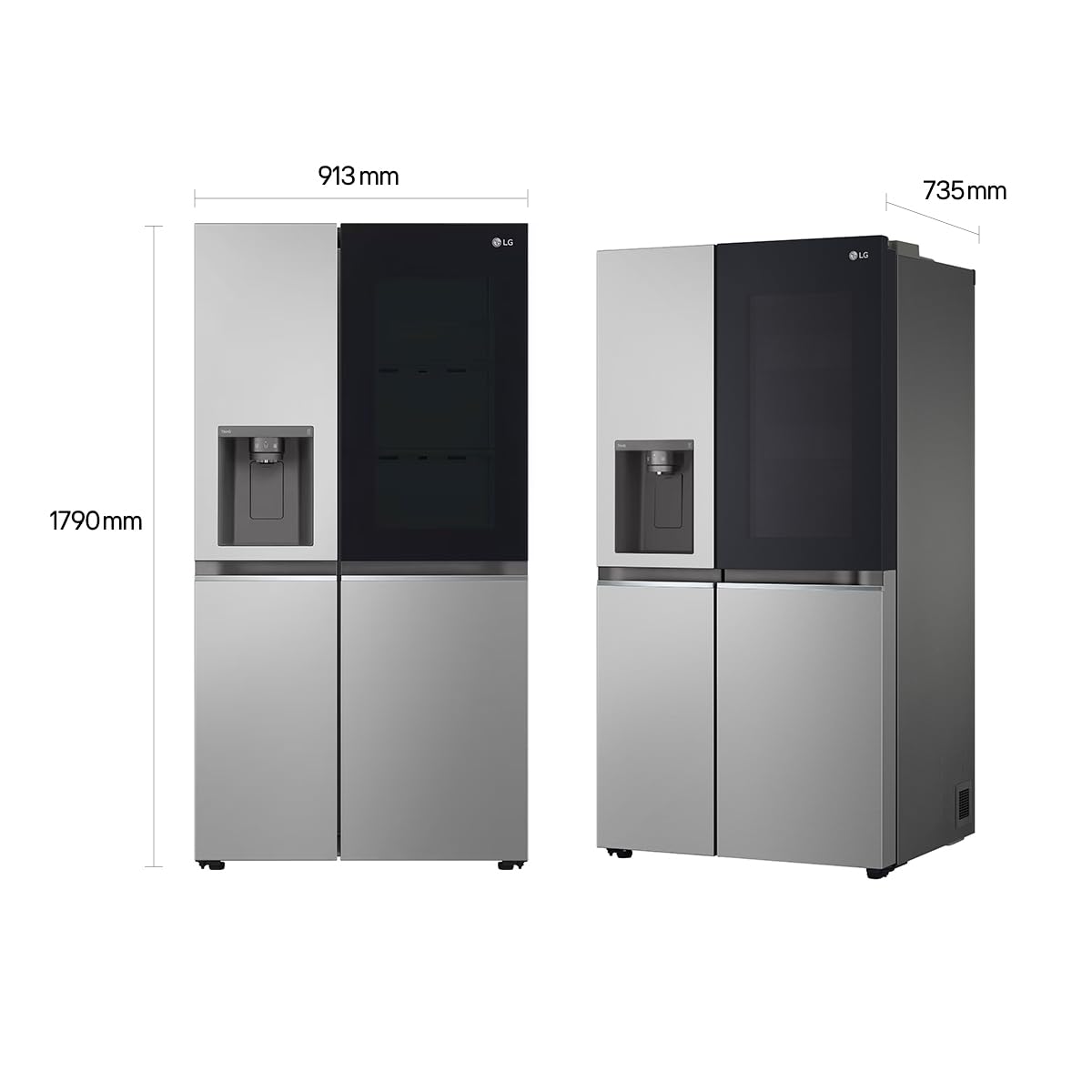 LG GSGV81PYLL Side by Side Kühlschrank, Klasse E, 635 L, Instaview, Kühlschrank mit Gefrierfach, Eis-, Crushed Ice- Wasserspender, Total NoFrost, Smart Inverter Kompressor, Wi-Fi 5