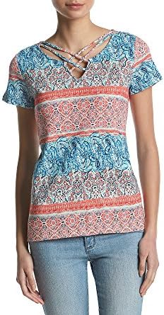 Ruff Hewn Strappy V-Neck Floral Printed Tee Ancent Tile Large