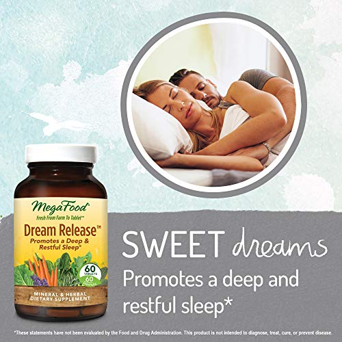 MegaFood - Dream Release, Promotes Mental Calm to Support Deep Relaxation and Restorative Sleep with Ashwagandha and Valerian Root, Vegan, Gluten-Free, Non-GMO, 60 Tablets (FFP)