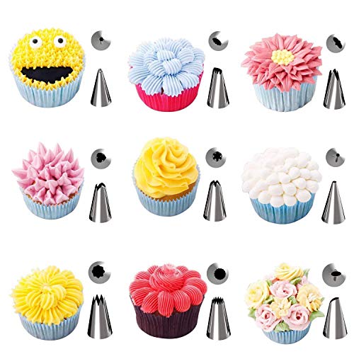 Xindinyi 38-in-1 Baking Supplies Cake Decorating Kits Tips with Storage Case, 32 Stainless Steel Icing Piping Tips with 2 Flower Nails, 2 Silicone Piping Bags and 2 Reusable Couplers