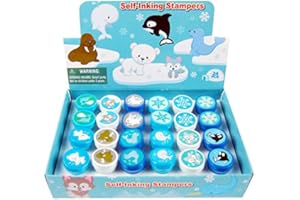 TINYMILLS Tiny Mills 24 Pcs Arctic Animals Stampers for Kids Winter Animal Stamps Party Favor Goodie Bag Stuffers Holiday Party Prizes Classroom Rewards Pinata Filler