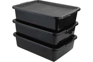 Tyminin Pack of 3 Food Service Bus/Utility Tote Box with Lid, Plastic Restaurant Dish Tub, 13 L, Black