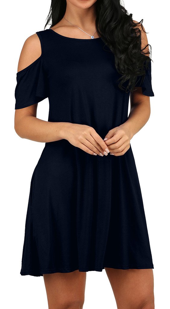 Women\'s Fall Shoulder Off Sleeve T-shirt Basic Shift Dress