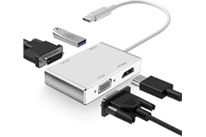 Weton USB C to HDMI DVI VGA Adapter, 4 in 1 USB-C hub to 4K HDMI, VGA, DVI Video Adapter, Male to Female Multi-Display Video 