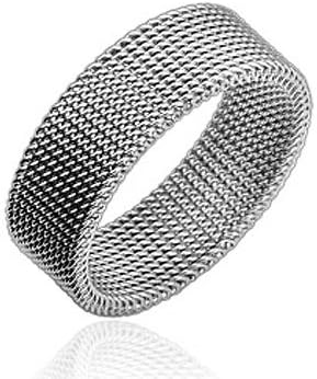 8mm Silver Toned Flat Flexible Mesh Designer Fashion Wedding Band - Size 9
