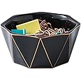YOSCO Paper Clip Holder With Gold Line Geometric Ceramic Paper Clip Dispenser for Desk Cute Paper Clip Organizer Office Binder Clip Holder (Black)