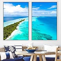 2 Piece Framed Canvas Wall Art Coastal Scenery Canvas Prints Home Artwork Decoration for Living Room,Bedroom - 16