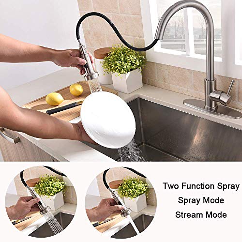 VCCUCINE Commercial High Arc Stainless Steel Single Handle Pull Down Sprayer Brushed Nickel Kitchen Sink Faucet,Pull Out Kitchen Faucet with Escutcheon - Thumbnail 5
