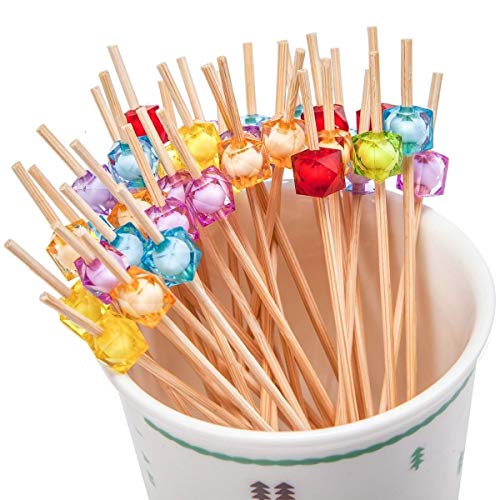 DLOnline 200 Counts 4.7 Inches Acrylic Pearl Fruit Sticks,Wooden Party Picks for Appetizer,Drink,Sandwich,and Cupcake,Bamboo Cocktail Toothpicks for Wedding Birthday Party Supplies (8 Colors)