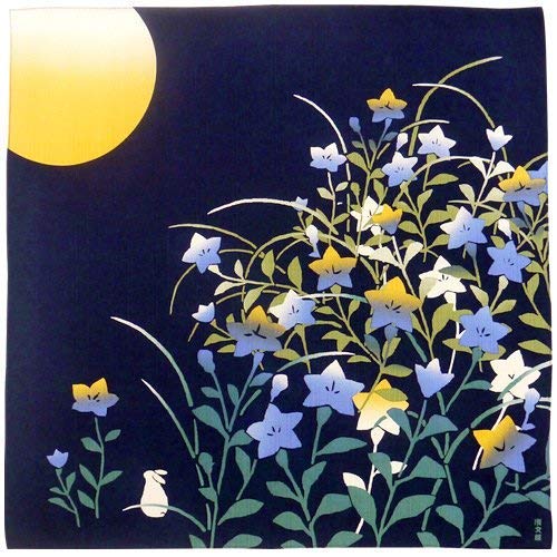 Hamamonyo Moonlight Rabbit Blue Furoshiki Wrap Cloth 50 x 50 cm (19.7'' x 19.7'')
