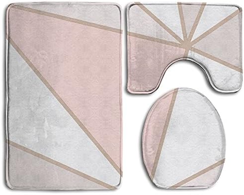 NNHKY 3 Piece Bath Rug Set Non Slip Comfortable Flannel Floor Shower Mat - Rug (31.49" X 19.68"), Contour Mat (19.68" X 15.74"), Lid Cover (13.77" X 17.71"), Rose Gold Marble