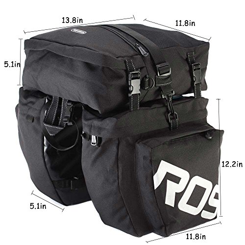 COTEetCI Bicycle Saddle Bag Pannier Rear Rack Bag Large Carrier Bag 3 in 1 Luggage Bag Black