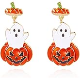 Pumpkin Ghost Dangle Earrings for Women Halloween Party Jewelry Earrings Long Creepy Pumpkin Grotesque Earring Asymmetric Spider Earrings