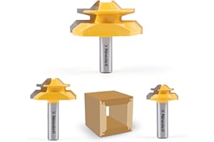 Newdeli 3PCS 45 Degree Lock Miter Router Bit Set 1/2 Inch Shank for 1/2”, 3/4", 1" Cutting Height Joint Router Bits for Creating Lock Miter Joint