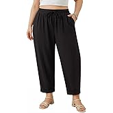 CARCOS Plus Size Pants for Women Summer Palazzo Harem Pants Drawstring Lantern Beach Ankle Pant Wide Leg Lounge Trousers