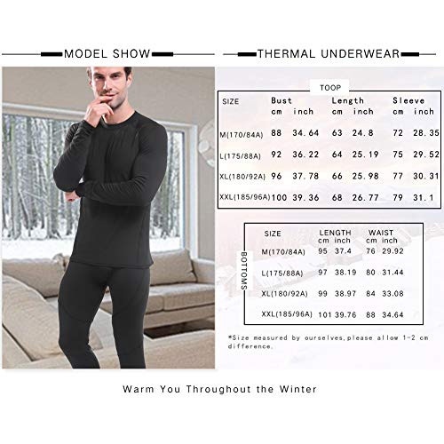 Mens Thermal Underwear Sets Base Layer Warm Top & Bottom Compression Winter Ultra Soft Gear Sport Long Johns Set for Men (Black, Large) - Thumbnail 6