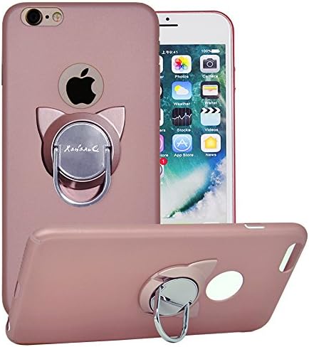 iPhone 6s Case,iPhone 6 Case with Ring Holder Kickstand,Cute Cat Rotating Ring Stand and Slim Thin Anti-Fingerprint Hard Case for iPhone 6/6s 4.7 inch-Rose Gold