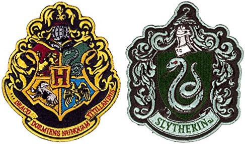 Harry Potter 4 Houses Hogwarts &amp; Slytherin House Crest 4.5" Inch Patch Set of 2 Bundle by Themepark Essentials