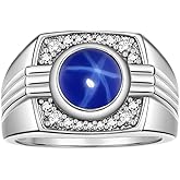 Rylos Mens Rings Sterling Silver Designer Classic Round Gemstone and Diamond Ring Color Stone Birthstone men's rings, available sizes 8-13