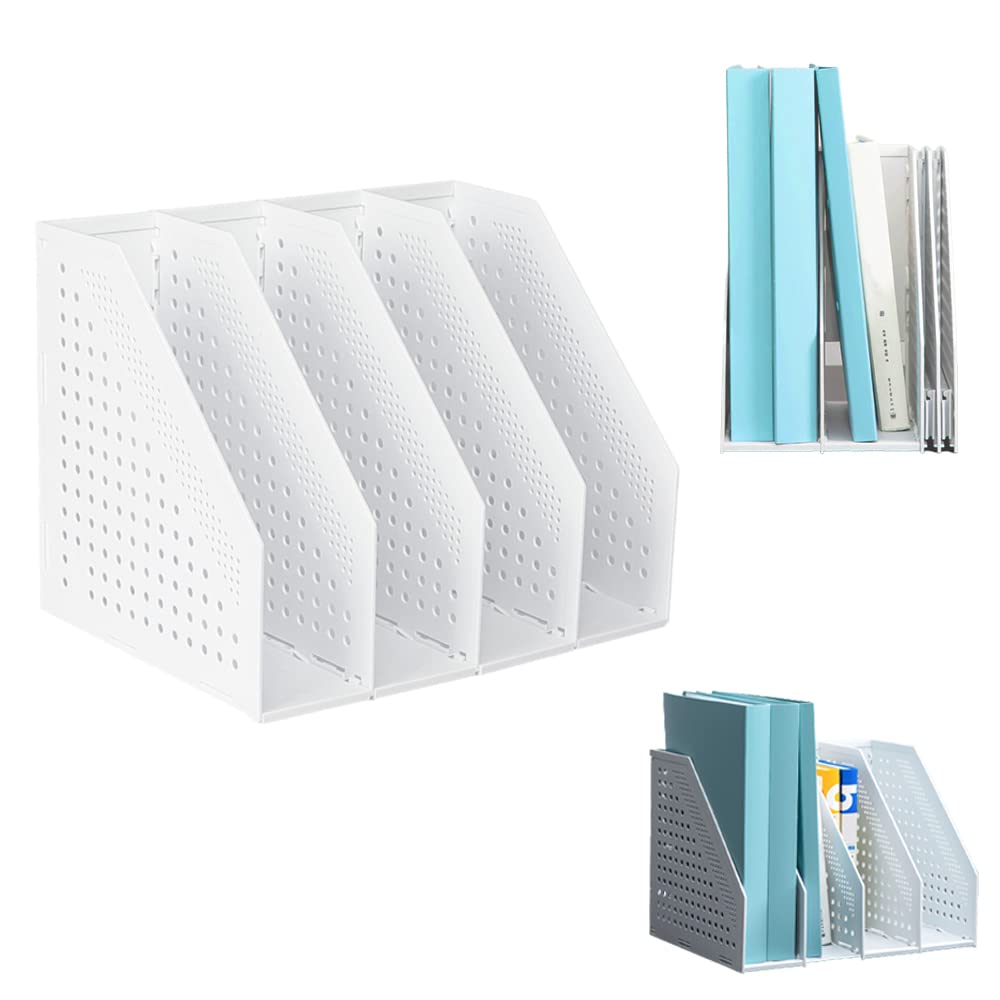 XGOPTS Magazine File Holder Collapsible Magazine Rack Sturdy Magazine File Book PP Holder for Office Organization and Storage with 3 or 4 Vertical Compartments, Grey