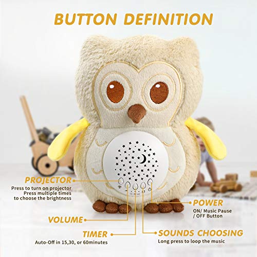 BEREST Baby Sleep Soother Owl, Lullabies & Shusher White Noise Machine Sound Soother, Nursery Decor Night Light Projector, Toddler Crib Sleep Aid, Baby Shower Gifts Portable Owl Plush Toy