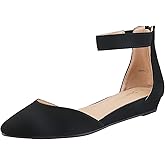 DREAM PAIRS Women's Low Wedge Round Toe Ankle Strap Dress Comfortable Casual Flats Shoes