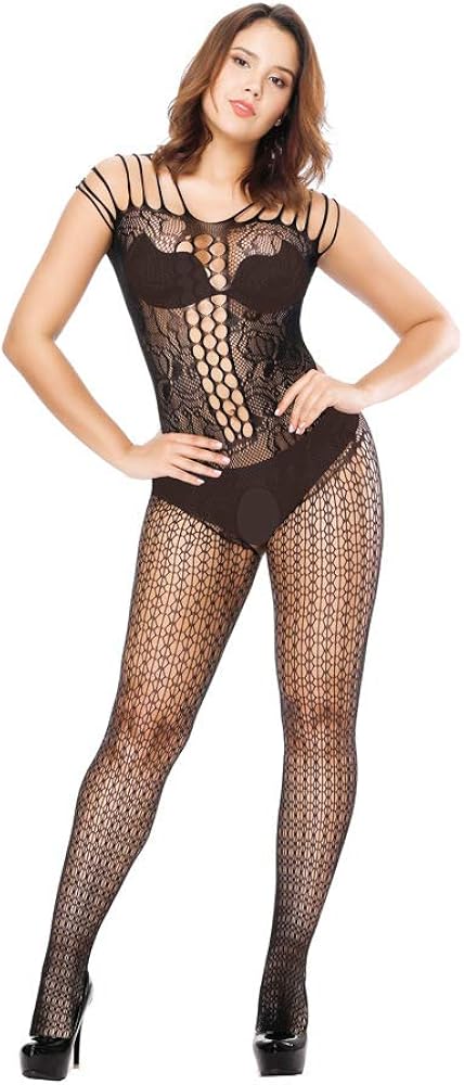 GVIANCXI 6-Pack Women Fishnet Bodystocking Long Sleeve Babydoll Bodysuit Sleepwear Nightwear Black: Clothing