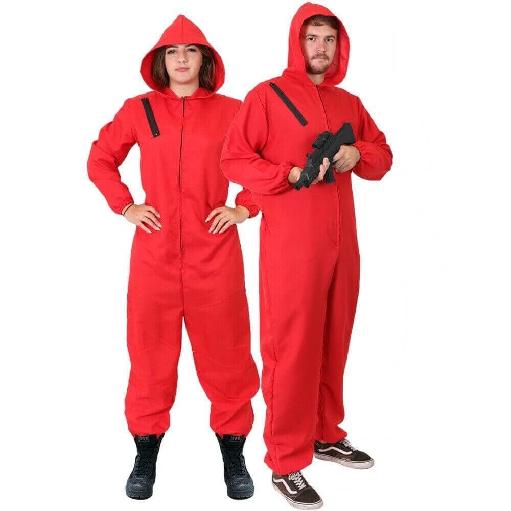 I LOVE FANCY DRESS Adults Unisex Bank Robber Fancy Dress Costume - Red Jump Suit With Hood Costume - T.V. Show Fancy Dress (X-Large - 50 Inch Chest)