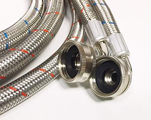 2-Pack Premium Stainless Steel Washing Machine Hoses - 5 FT No-Lead Burst Proof Red and Blue Lined Water Inlet Supply Lines - Universal 90 Degree Elbow Connection - 10 Year Warranty - Thumbnail 2