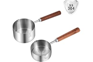 Kichwit Dog Food Scoop, 1 Cup and 1/2 Cup, 304 Stainless Steel Pet Food Scoop Measuring Cup with Wooden Handle, Set of 2
