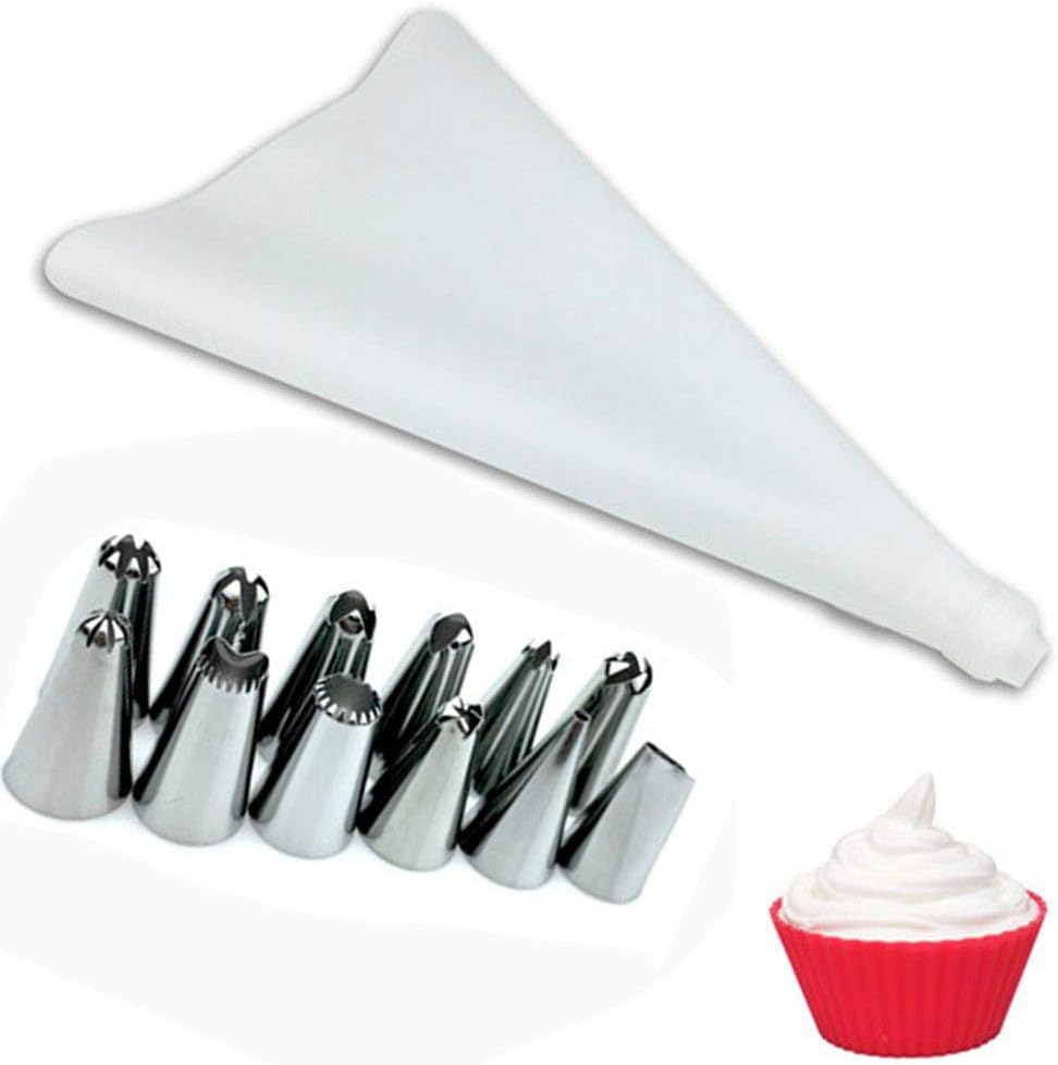 Flushzing 8/10/16pcs Icing Piping Cream Pastry Bag Stainless Steel Nozzle Pastry Tips Converter DIY Cake Decorating Tools