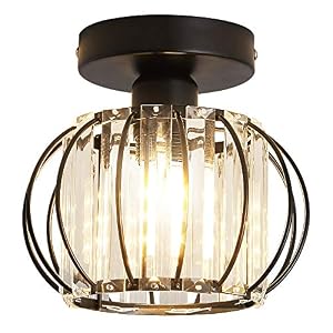 YYJLX Semi Flush Mount Ceiling Light Fixture Antique Small Crystal Chandelier Indoor Lighting for Bathroom Hallway Cafe…