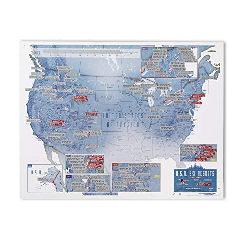 Maps International - Scratch Off USA Map Skiing Print - 22 x 17 inches