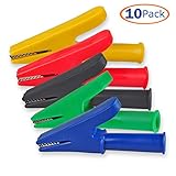 Conwork 10-Pack Full Insulation Car Battery Test Lead, Pure Copper 30A Protecting Alligator Crocodile Clip Clamps with 4mm Banana Socket -5 Color