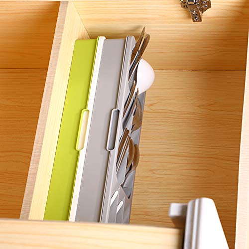 Expandable Kitchen Drawer Organizer, Adjustable Cutlery Tray, Flatware Drawer Tray, Drawer Dividers Organize Multi-Purpose Storage for Kitchen, Office, Bathroom (White-Green) …