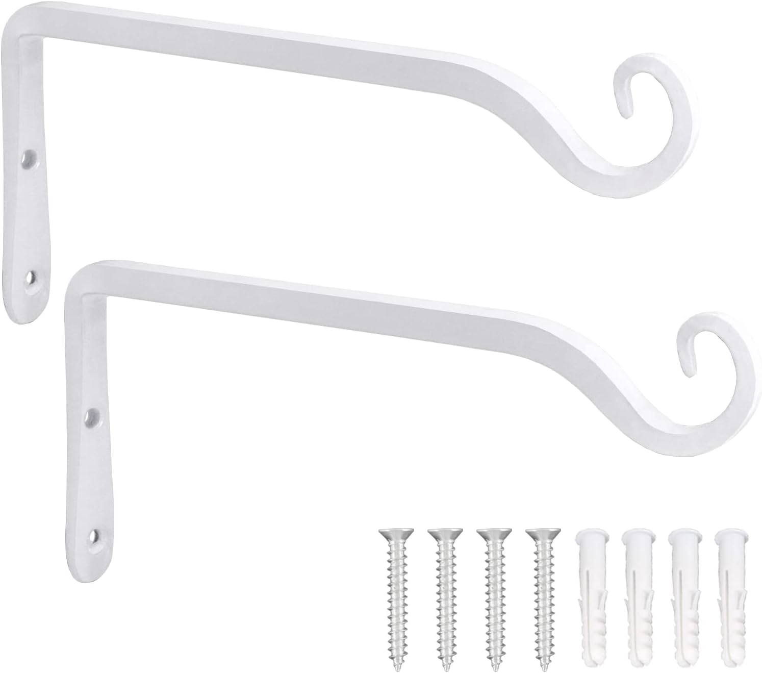 Outdoor Hanging Brackets - LOOGI Hanging Plant Bracket, Wall Hook Plant Hanger 10 Inch Decorative Hooks for Indoor Planter Lantern, Outdoor Bird Feeder Wind Chime, 2 Pack White