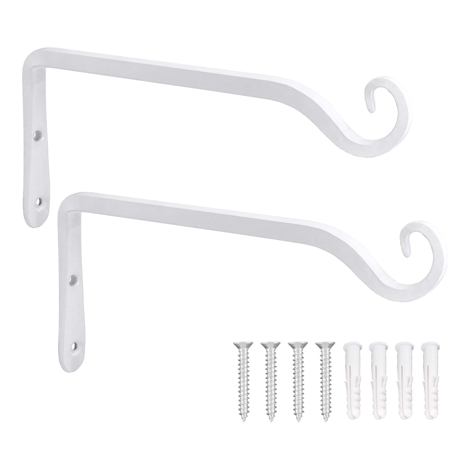 LOOGI Hanging Plant Bracket, Wall Hook Hanger 10 Inch Decorative Hooks for Indoor Planter Lantern, Outdoor Bird Feeder Wind Chime, 2 Pack White