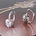 GULICX White Gold Tone Heart White Crystal Cubic Zirconia Huggie Lever Back Hoop Earrings