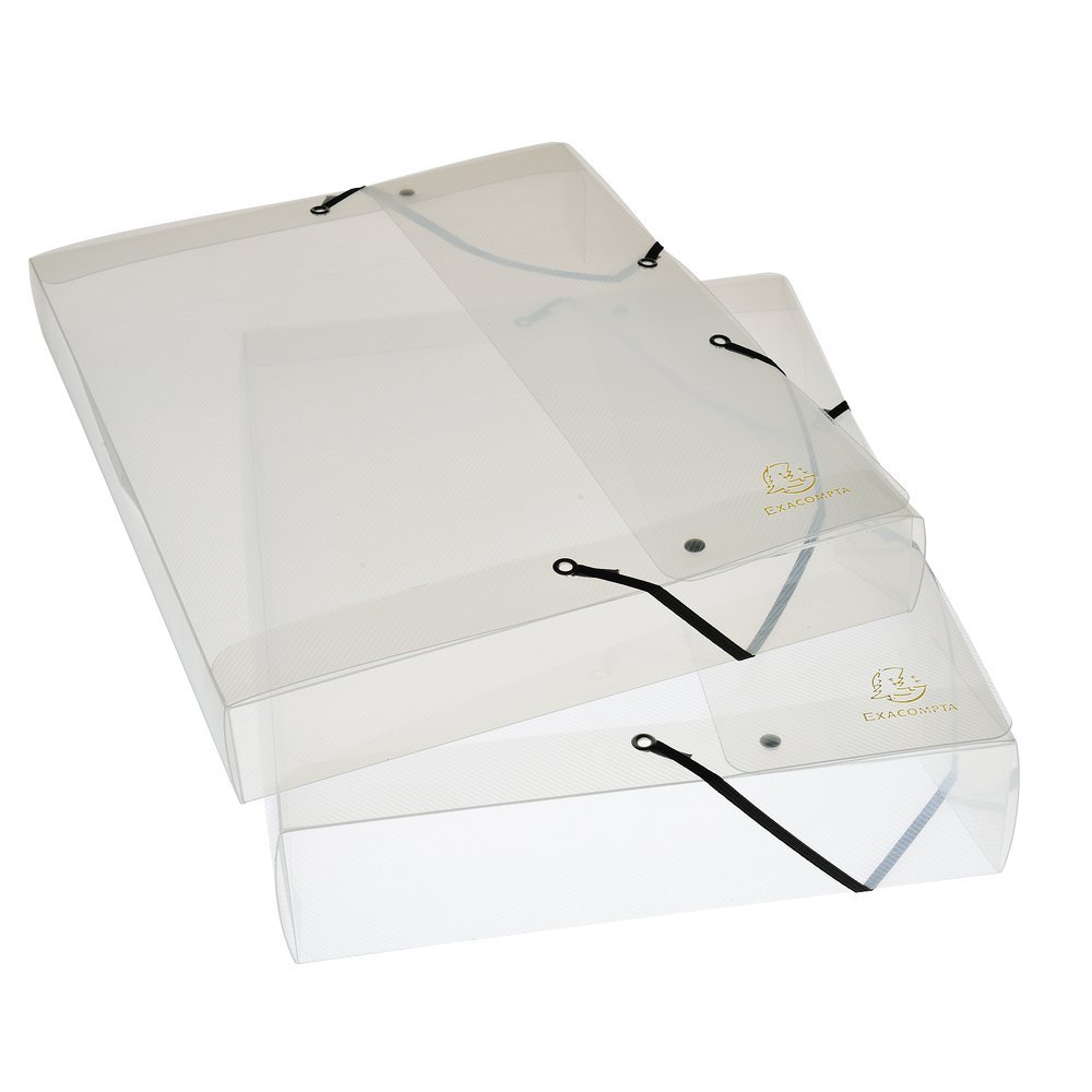 Carpeta transparente y ancha para proyectos. Cierre con goma y tamaño A4.