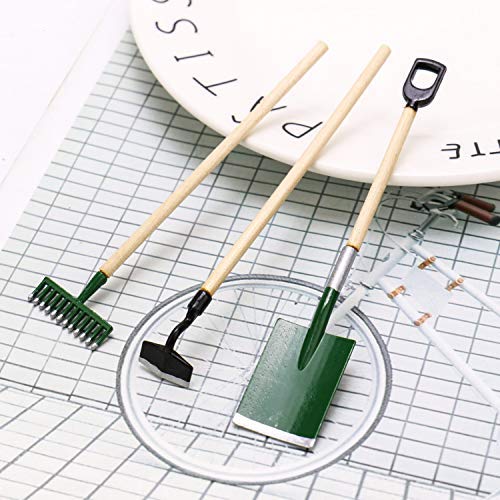 JETEHO Set of 6 Miniature Dollhouse Working Accessories for Doll House or Garden Scenery Model(3 x Garden Tools +1x Scissors, 1x Shovel, 1xWatering Can)