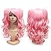 Netgo Pink Lolita Wigs Long Curly Harajuku Cosplay Wigs 2 Clip-On Tails Heat Resistant Pigtail Wigs for Women