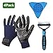 HBPET Pet Grooming Tool for Bath,Pet Shedding Grooming Gloves+Dog Bowl Slow Feeder Lick Pad Wall Mounted+Dematting Comb 2 Sided Undercoat Raker for Dogs and Cats HBTZ2076-4ps
