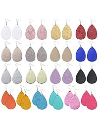 Sntieecr 18 Pairs 18 Bright Colors Faux Leather Earrings Lightweight Teardrop Petal Drop Earrings Long Dangle Earrings Leaf Handmade Earrings with Clear Silicone Backings for Women Girls Teens